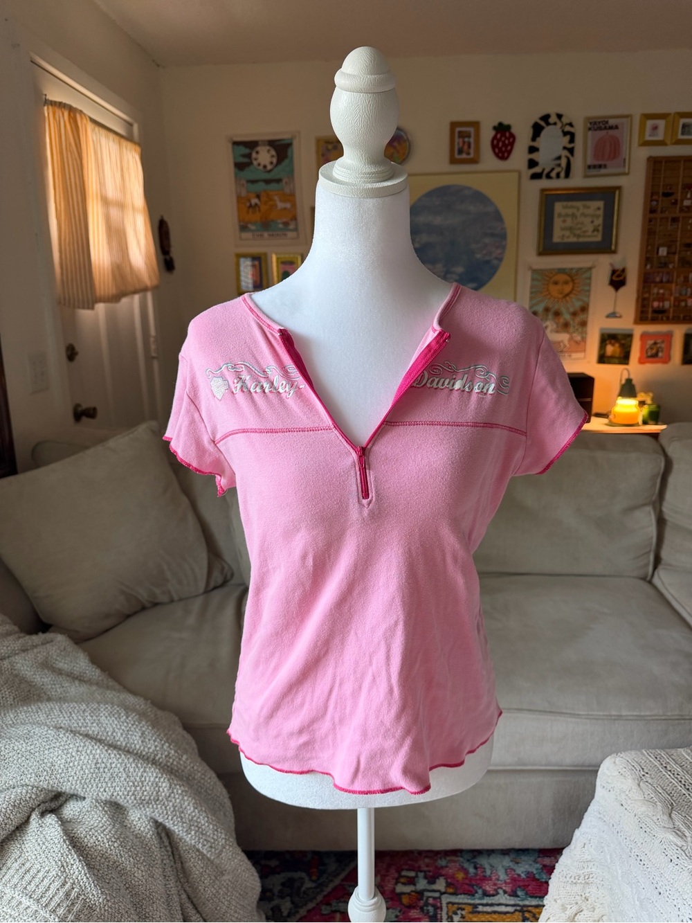 Harley Davidson Pink Top 100% Cotton Size Large
